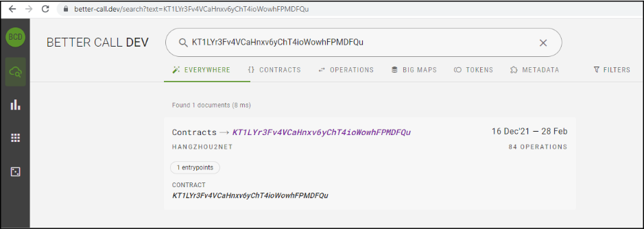 Better Call Dev, search a smart contract by address