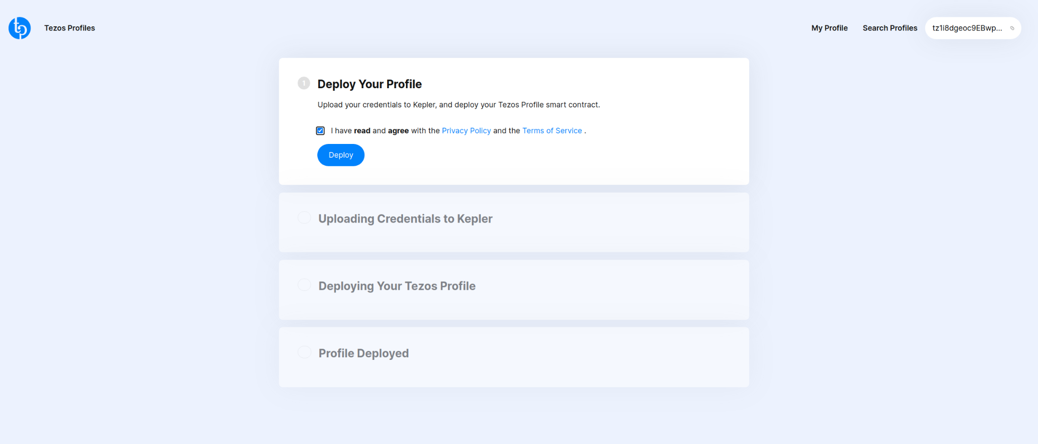 Tezos Profiles, deploy your profile